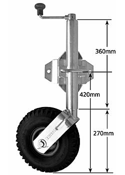 10 inch Pneumatic Swivel Jockey Wheel with Swivel Bracket - Welded