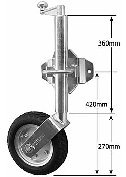 10 inch Solid Rubber Swivel Jockey Wheel with Heavy Duty Swivel Bracket - Welded