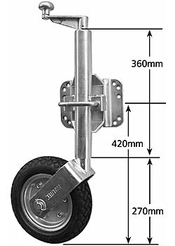 10 inch Solid Rubber Swivel Jockey Wheel with Heavy Duty Bracket - Suits U-Bolts