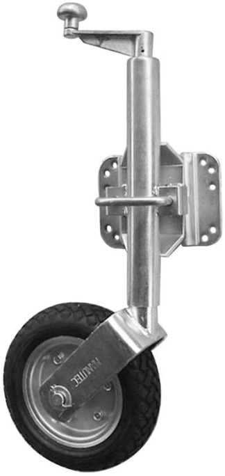 10 inch Pneumatic Galvanised Swivel Jockey Wheel with Bracket - Suits U-Bolts