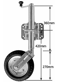 10 inch Solid Rubber Swivel Jockey Wheel with Bracket - Suits U-Bolts