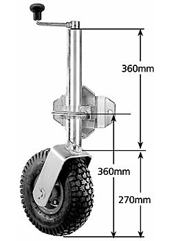 10 inch Pneumatic Swivel Jockey Wheel with Swivel Bracket - Welded Low