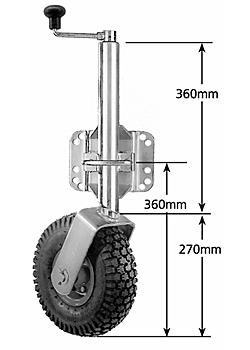 10 inch Pneumatic Swivel Jockey Wheel with Lower Bracket - Suits U-Bolts