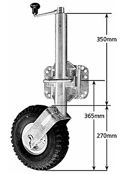 10 inch Pneumatic Galvanised Swivel Jockey Wheel with Low Bracket - Suits U-Bolts