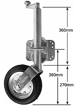 10 inch Pneumatic Look Solid Rubber Swivel Jockey Wheel with Heavy Duty Lower Bracket Suits - U-Bolts