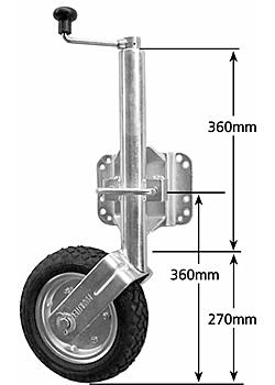 10 inch Solid Cushion Rubber Swivel Jockey Wheel with Lower Bracket - Suits U-Bolts