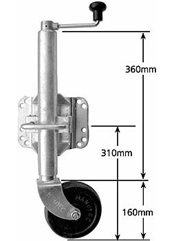 6 inch x 2 inch Standard Galvanised Swivel Jockey Wheel (nylon web) with Bracket - Suits U-Bolts