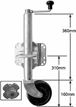 6 inch x 2 inch Standard Galvanised Swivel Jockey Wheel (steel web) with Bracket - Suits U-Bolts