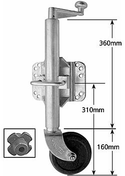 STANDARD JOCKEY WHEEL INC CAPCITIY - SWIVEL BRACKET u/Bolt -  GALV - WHEEL 150MM