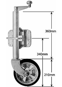 8 inch x 2 inch Medium Duty Galvanised Swivel Jockey Wheel with Heavy Duty Bracket - Suits U-Bolts