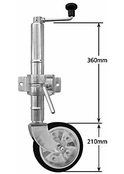 Medium Duty Jockey Wheel with Clamp Wheel 200mm solid rubber zinc ctr