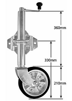 Medium Jockey Wheel Swivel Bracket Wheel 200mm solid rubber zinc ctr