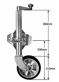 8 inch Medium Duty Rubber Swivel Jockey Wheel with Heavy Duty Bracket - Welded