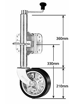 Medium Duty Jockey Wheel Swivel  Bracket Suits U-Bolts wheel 200mm solid rubber zinc ctr