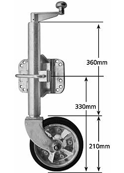 8 inch Medium Duty Rubber Swivel Jockey Wheel with Heavy Duty Bracket - Suits U-Bolts