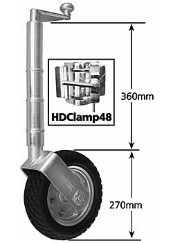 10 inch Solid Rubber Jockey Wheel with Heavy Duty Clamp - Increased Capacity