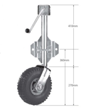 Side Wind Jockey Wheel Standard 10 inch  Pneumatic steel centre swivel bracket-low