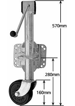 6 inch x 2 inch Side Winding Galvanised Swivel Jockey Wheel with Bracket - Suits U-Bolts