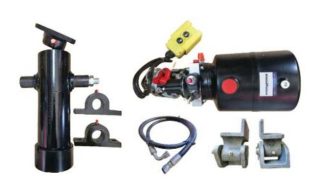 Tipper Trailer KIT ? 3 STAGE HYDRAULIC CYLINDER 600MM STROKE 3T RATED + 2.0CC PUMP 5LT + PIVOT HINGES